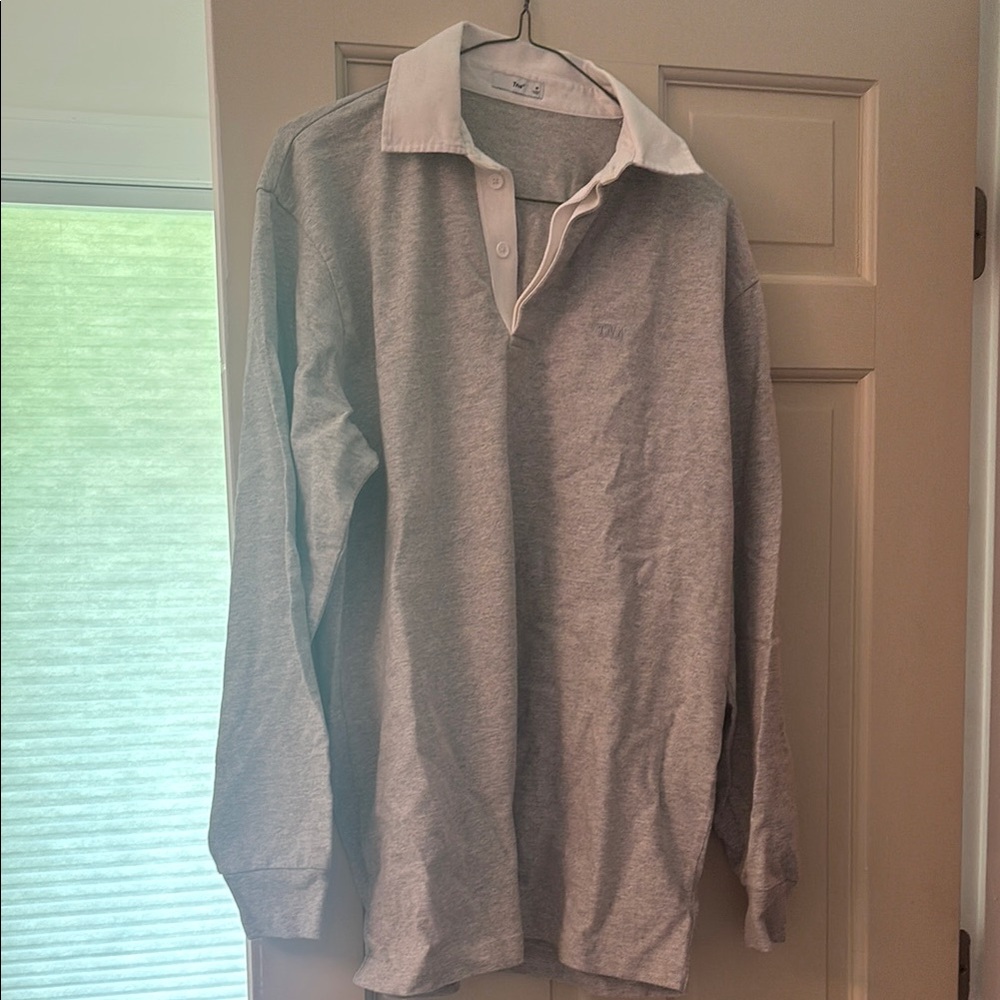Gray Long Sleeve Polo Shirt size M